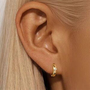 NWOT 18k Gold Plated CZ Huggies